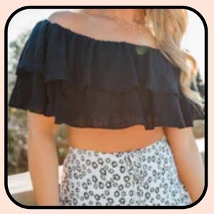 NWOT Pink Lily Black Off-Shoulder Ruffle Blouse